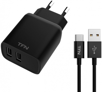 Зарядное устройство TFN Rapid USB 2.4A+кабель Type-C black (TFN-WCRPD12W2U03)* - фото в интернет-магазине Арктика