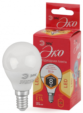 Лампа светодиодная ЭРА ECO LED P45-8w-827-E14 - фото в интернет-магазине Арктика