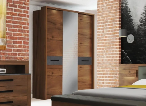 Спальня "Глазго" шкаф 3-х дверн БЕЗ обрамл (Таксония/металл бруклин) - Мебельград - фото в интернет-магазине Арктика