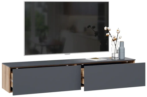 Гостиная "Порто" ТД-393.03.11 тумба ТВ (Яблоня Беллуно/Графит софт) - Три Я - фото в интернет-магазине Арктика