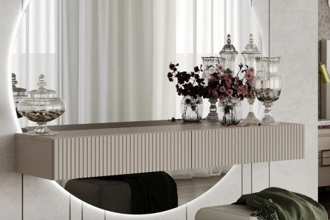 Спальня "Дольче" (ДЛ-323.02) тумба навесная (кашемир серый+бархат фрапучино) - Ангстрем - фото в интернет-магазине Арктика