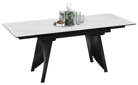 Стол обеденный "Шелдон" тип 1 (черный муар/керамика матовая белый мрамор) - Три Я - фото в интернет-магазине Арктика