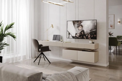 Спальня "Дольче" (ДЛ-323.02) тумба навесная (кашемир серый+бархат фрапучино) - Ангстрем - фото в интернет-магазине Арктика