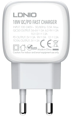 Зарядное устройство сетевое LDNIO A2313C 18W USBx2+Type-C White (LD_B4549) - фото в интернет-магазине Арктика