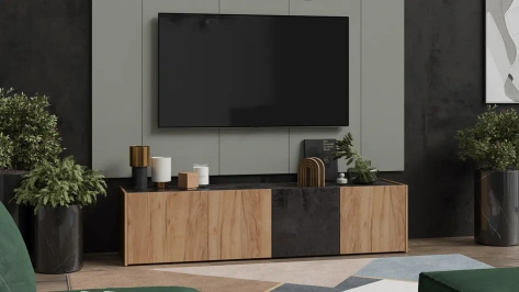 Тумба под ТВ "Рокс" тип 1 (дуб крафт золотой/каменный уголь) - Три Я - фото в интернет-магазине Арктика