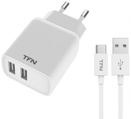 Зарядное устройство TFN Rapid USB 2.4A+кабель Type-C white (TFN-WCRPD12W2U04)* - фото в интернет-магазине Арктика