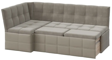 Скамья угловая "Домино" (Кожзам светло-коричневый/Велюр мокко светлый) - Три Я - фото в интернет-магазине Арктика