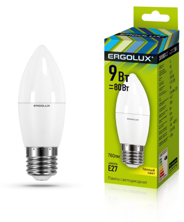 Лампа светодиодная Ergolux LED-C35-9w-E27-3K - фото в интернет-магазине Арктика