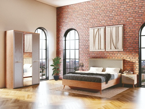 Спальня "Гавана" (дуб натуральный светлый/светло-серый софт) - Мебельград - фото в интернет-магазине Арктика