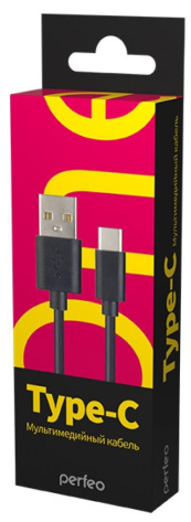 Кабель Perfeo U4703 USB A-Type-C, 2.4A, черный, 1м - фото в интернет-магазине Арктика
