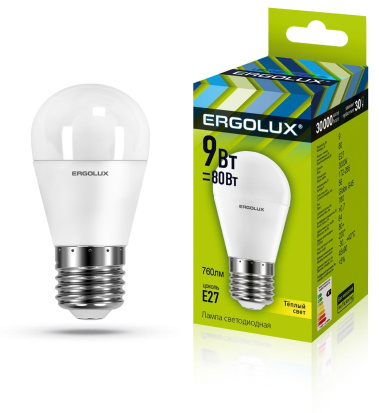 Лампа светодиодная Ergolux LED-G45-9w-E27-3K - фото в интернет-магазине Арктика