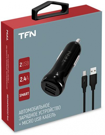 Зарядное устройство авто TFN 2 USB+кабель MicroUSB 2.4A black (TFN-CC2U24AMICBK) - фото в интернет-магазине Арктика