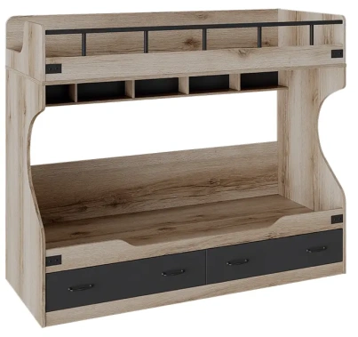 Детская "Окланд" ТД-324.11.01 кровать 2-х ярусная (Фон черный/дуб делано) - Три Я - фото в интернет-магазине Арктика