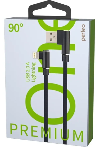 Кабель Perfeo USB A-Lightning, 2.4A, угловой, черн., 1м Light Premium (I4315) - фото в интернет-магазине Арктика