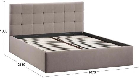 Спальня "Джоли" кровать 160*200 с мех тип 1 (основание ИП462-02/заглушина тип 2/велюр мокко темный) - Три Я - фото в интернет-магазине Арктика