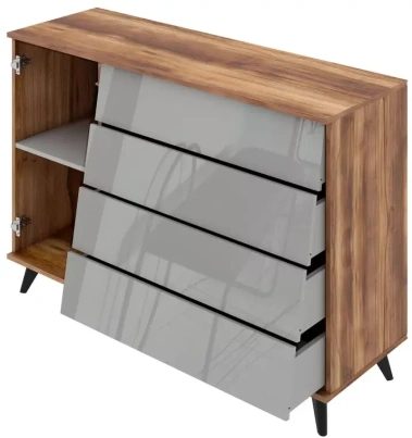 Гостиная "Онтарио" 474.02 комод 4 ящ. (Дуб Барокко/Серый глянец) - Столлайн - фото в интернет-магазине Арктика