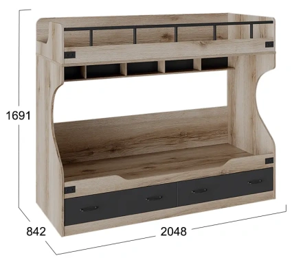 Детская "Окланд" ТД-324.11.01 кровать 2-х ярусная (Фон черный/дуб делано) - Три Я - фото в интернет-магазине Арктика