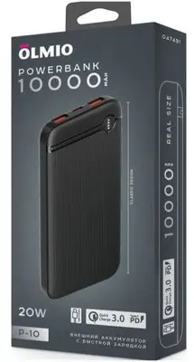 Аккумулятор внешний OLMIO P-10, 10000mAh, black - фото в интернет-магазине Арктика