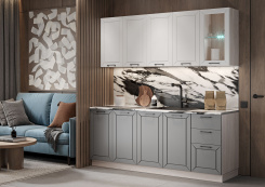 Кухня "Глэдис" 2 м (анкор светлый/белый снег/лайт грей софт/столешница 2000) - Раус - каталог товаров магазина Арктика