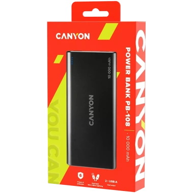 Портативный аккумулятор CANYON PB-108 (H2CNECPB1008B) (черный) 10000 мАч - фото в интернет-магазине Арктика