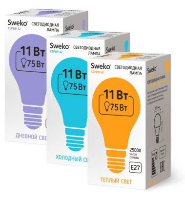 Лампа светодиодная Sweko 11W E27 A60 6500K 890lm серия 42 - фото в интернет-магазине Арктика
