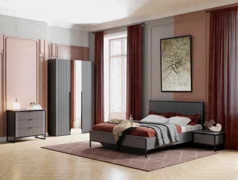 Спальня "Нора" шкаф 3-х дверн с зерк (металл бруклин/графит) - Мебельград - фото в интернет-магазине Арктика