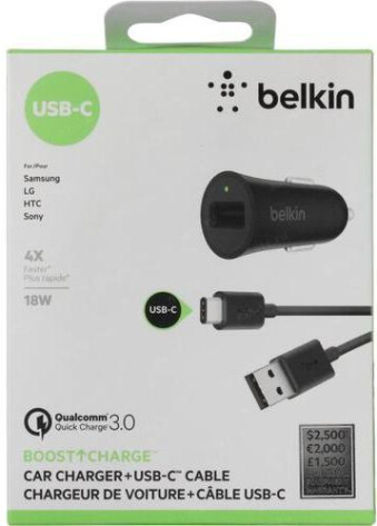 Зарядное устройство авто Belkin F7U032bt04-BLK QC 3.0 18W+Кабель USB-C 1.2m Black - фото в интернет-магазине Арктика