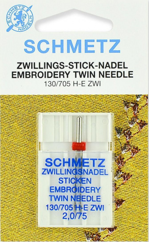 Иглы Schmetz для вышивки двойные 130/705H-E ZWI №75/2.0, 1шт - фото в интернет-магазине Арктика