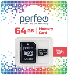 Флеш Perfeo 64Gb microSD class 10 UHS-1 (PF64GMCSX10U1A) + адаптер - каталог товаров магазина Арктика