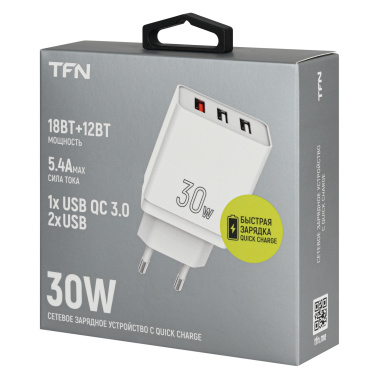 Зарядное устройство сетевое TFN 30W QC+2.4A White (TFN-WCRPD25) - фото в интернет-магазине Арктика