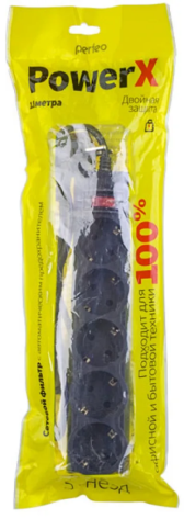 Сетевой фильтр Perfeo 5р PF_A4716 (черный) 3,0 м. (POWERX) - фото в интернет-магазине Арктика