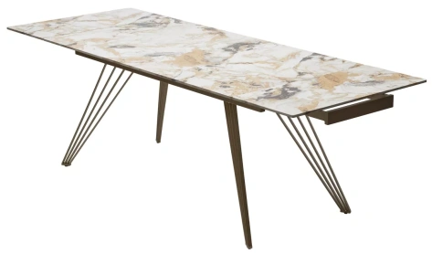 Стол обеденный ACERRA 160 (GLOSS GRAND JADE SOLID CERAMIC/ GOLDEN CHAMPAGNE) - М-Сити - фото в интернет-магазине Арктика