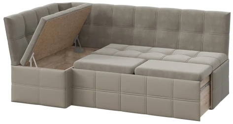 Скамья угловая "Домино" (Кожзам светло-коричневый/Велюр мокко светлый) - Три Я - фото в интернет-магазине Арктика