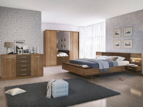 Спальня "Беата-2" кровать 1610 с мех с банкеткой (крафт табачный/мат шоколад) - Евромебель - фото в интернет-магазине Арктика