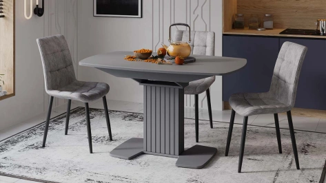 Стол обеденный "Хилтон" (столешница тип 2 + подстолье/Графит матовый/Стекло матовое серое) - Три Я - фото в интернет-магазине Арктика