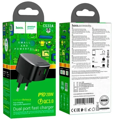Зарядное устройство сетевое Hoco CS32A 20W Black (HC-17451) - фото в интернет-магазине Арктика