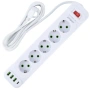 Удлинитель Amper JH-1083U-2W 2,0м, 5 розеток, 10А, 2500 Вт, 3usb,1Type-C, белый