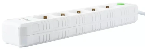 Удлинитель Amper JH-1033U-2W 2,0м, 5 розеток, 10А, 2500 Вт, 3usb, белый - фото в интернет-магазине Арктика