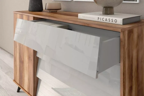 Гостиная "Онтарио" 474.02 комод 4 ящ. (Дуб Барокко/Серый глянец) - Столлайн - фото в интернет-магазине Арктика