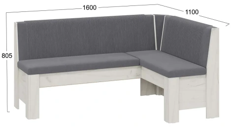 Скамья угловая "Ганновер" (Дуб крафт белый/Микровелюр Linea Grande 83/Connect 83 (серый)) - Три Я - фото в интернет-магазине Арктика