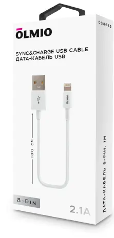Кабель OLMIO USB 2.0 - Lightning 1м белый (038655) - фото в интернет-магазине Арктика