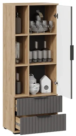 "Хилтон" шкаф для посуды исп.2 (дуб крафт золотой/графит матовый) - Три Я - фото в интернет-магазине Арктика