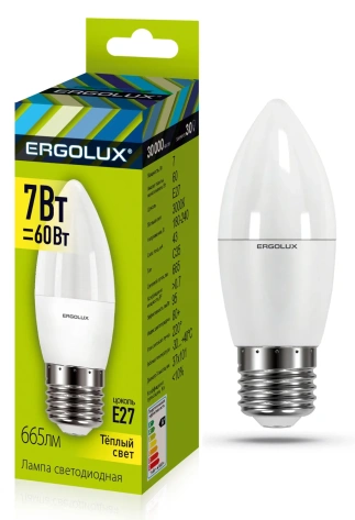 Лампа светодиодная Ergolux LED-C35-7w-E27-3K - фото в интернет-магазине Арктика