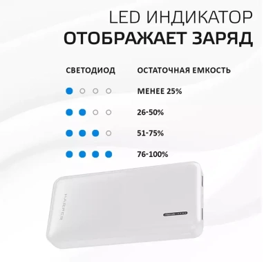 Аккумулятор внешний Harper PB-10011 10000mAh White - фото в интернет-магазине Арктика