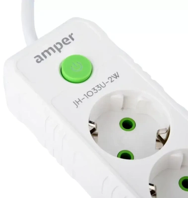 Удлинитель Amper JH-1033U-2W 2,0м, 5 розеток, 10А, 2500 Вт, 3usb, белый - фото в интернет-магазине Арктика