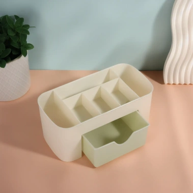 Органайзер 2-х уровн 6секц с ящик 21*10.5*9см пластик беж/зелён накл QF 4430889 - Сима-ленд - фото в интернет-магазине Арктика