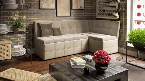 Скамья угловая "Домино" (Кожзам светло-коричневый/Велюр мокко светлый) - Три Я - фото в интернет-магазине Арктика