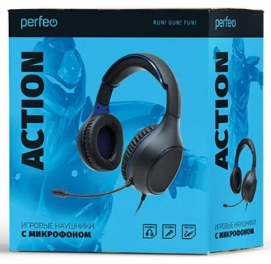 Наушники+микрофон Perfeo "ACTION" (PF-A4478) (черно-синии) - фото в интернет-магазине Арктика