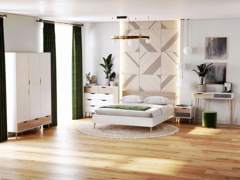 Спальня "Соната" шкаф двухстворчатый (Белый фон/дуб сонома) - Мебельград - фото в интернет-магазине Арктика