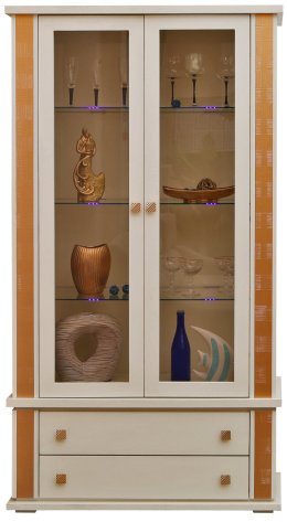 Гостиная "Тунис" П343.20Ш шкаф с витриной (Слоновая кость с золочением, Массив) - Пинскдрев - фото в интернет-магазине Арктика